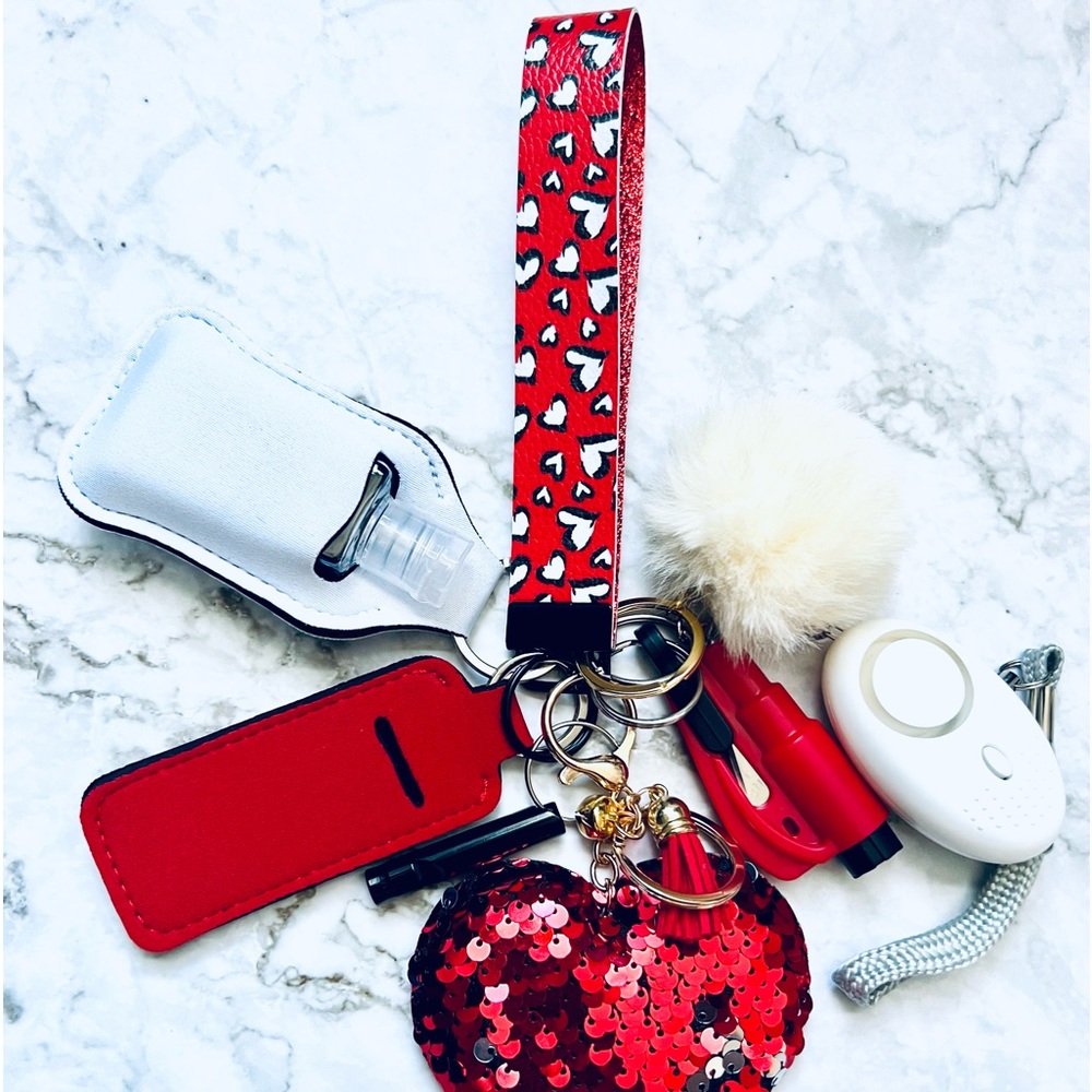 Red and White Heart Keychain Set